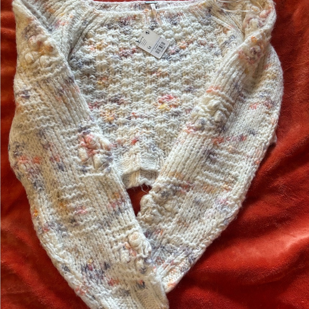 Free People Cream Multicolor Knit Sweater NWT